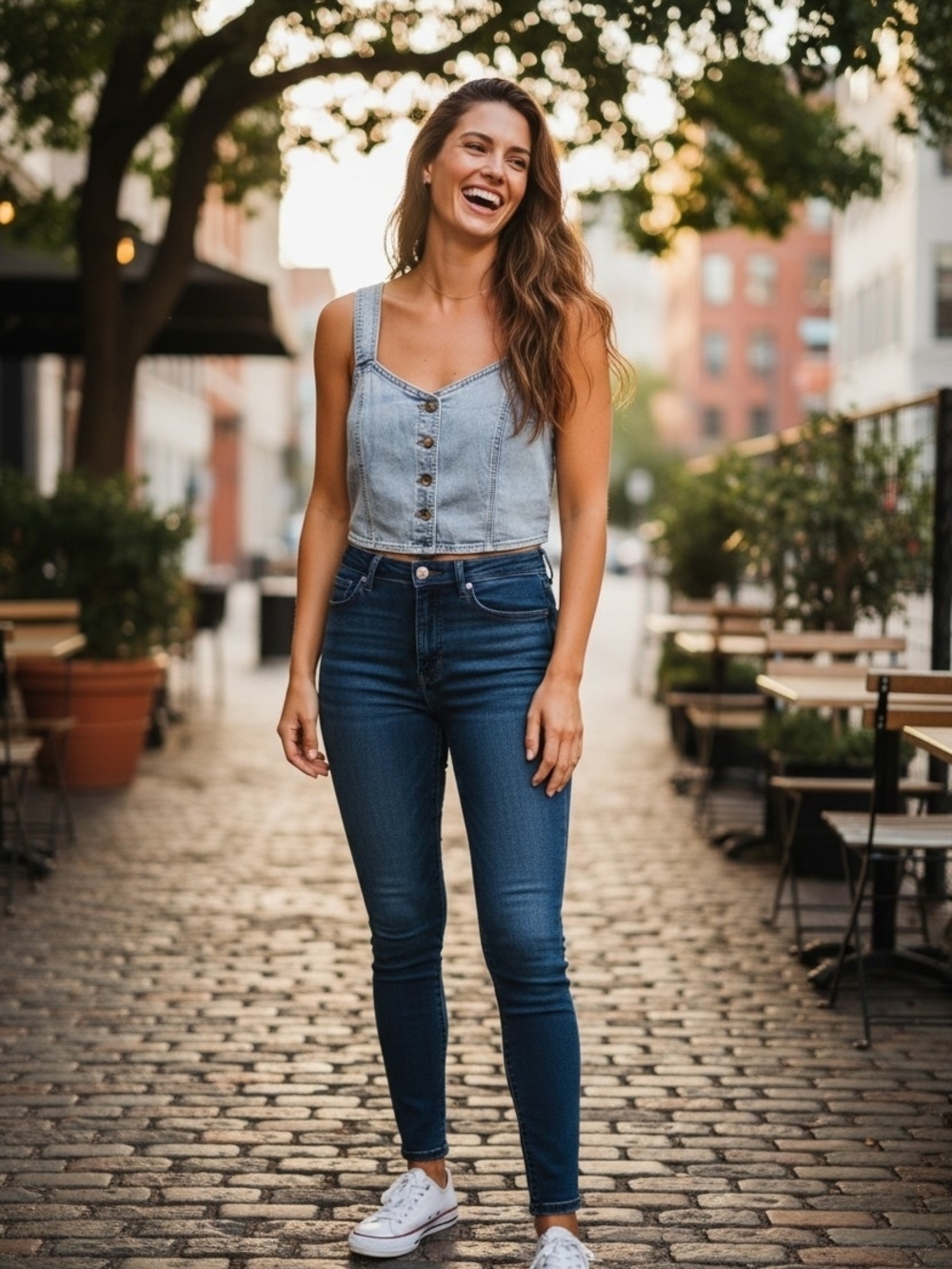 O'Neill Light Blue Denim Button-Front Crop Top